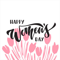 Fototapeta premium Women's Day hand drawn vector brush lettering with flower tulip. Celebration text