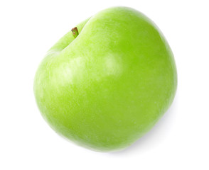 green apple isolated on white background. one apple. top view