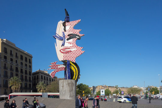 BARCELONA, SPAIN. May 14-2019: Sculpture Barcelona Face by Roy Lichtenstein