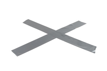 Silver scotch tape pieces isolated on white background.