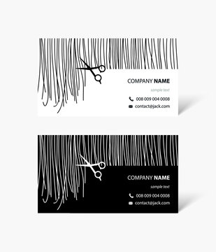 Hair stylist business cards with hair and scissors