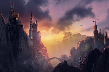 Fototapeta premium sylwetka zamku w wzgórzu słońca