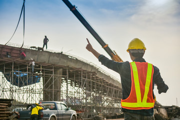Supervisor use tablet checking inspection project building construction project development