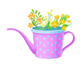Flower Bouquet Put in Watering Can Vector Illustration