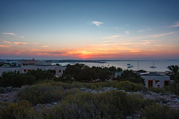 Night view of a bay of Formentera in the Balearic islands in Spain.
