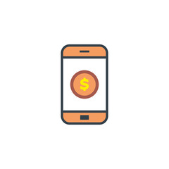 dollar coin on screen smartphone icon in flat design on white background
