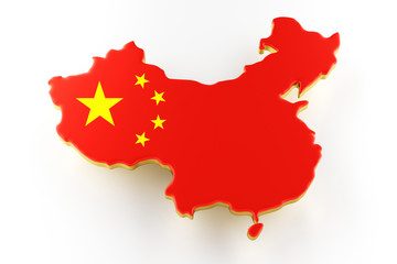 3D map of China. Map of China land border with flag. China map on white background. 3d rendering