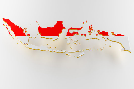 3D map of Indonesia. Map of Indonesia land border with flag. Indonesia map on white background. 3d rendering
