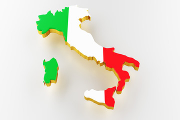 3D map of Italy. Map of Italy land border with flag. Italy map on white background. 3d rendering