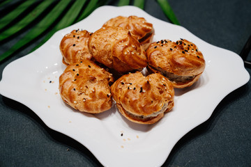 appetizer for buffet of custard dough with filling