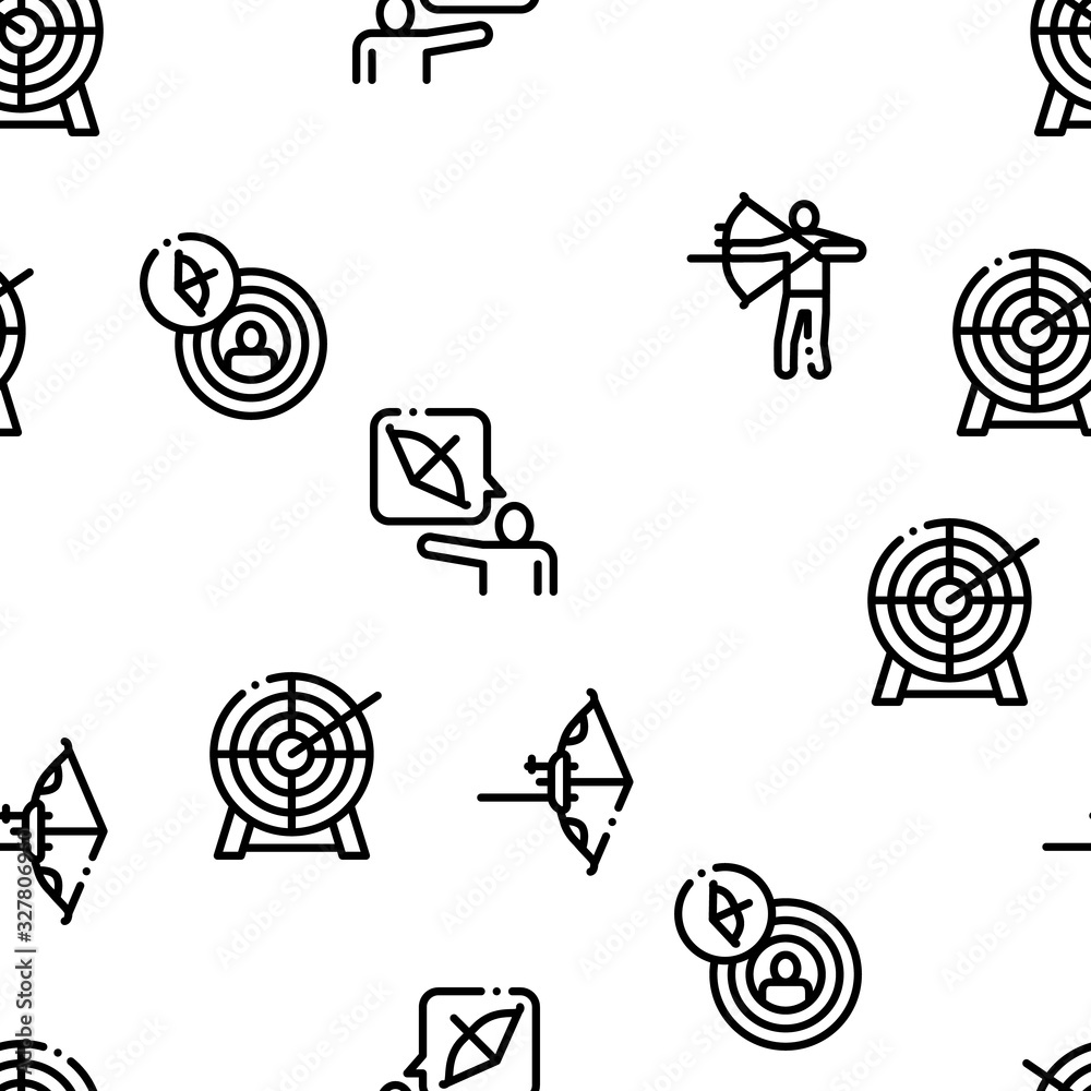 Sticker Archery Activity Sport Seamless Pattern Vector Thin Line. Illustrations