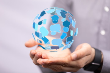 ilustration of a communication concept. The word communication with colorful dialog speech .