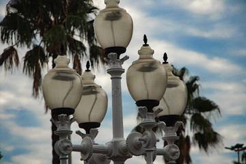 old lantern on background of blue sky