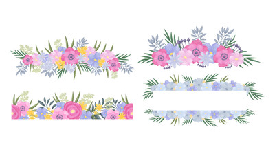 Floral Borders Isolated on White Background Vector Set