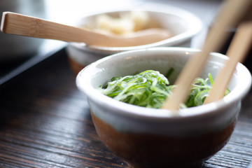 Chopped spring onions in container