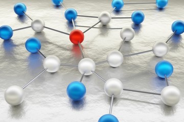 Obraz premium 3D illustration of white and colored sphere network structure - abstract design connection design