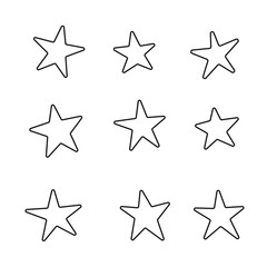 Obraz premium Hand drawn star icons set, various five pointed black outlined stars, vector illustration.