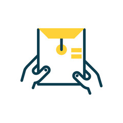 hand holding a document envelope icon, half color style