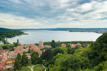 panorama of the lake from the view of the fortress of Angera in Italy