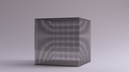 Silver Cube Made out of Lots of Small Cubes with a Visual Aliasing Stroboscopic Effect 3d illustration 3d render	