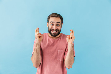 Naklejka premium Excited positive man make hopeful gesture.