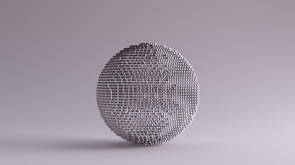 Silver Sphere Made out of Lots of Small Cubes with a Visual Aliasing Stroboscopic Effect 3d illustration 3d render	