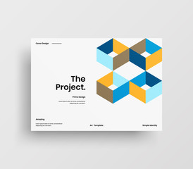 Creative business presentation vector A4 horizontal orientation front page mock up. Modern corporate report cover abstract geometric illustration design layout. Company identity brochure template.