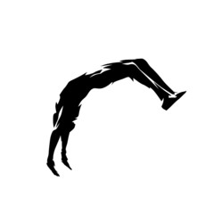 Somersault, isolated vector silhouette. Acrobat ink drawing, side view - obrazy, fototapety, plakaty