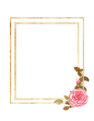 Frame with watercolor roses isolated on white background. Invitation with hand drawn pink roses. Text space frame with watercolor flowers. 
