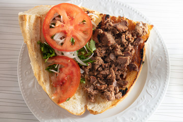 Saute Turkey Meat Sandwich with Bread.