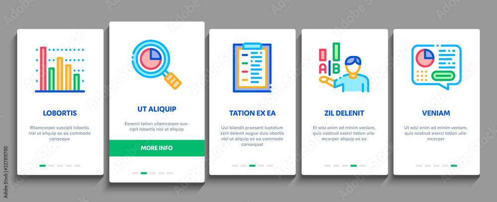 Poster statistician assistant onboarding mobile app page screen vector. statistician research and document 
