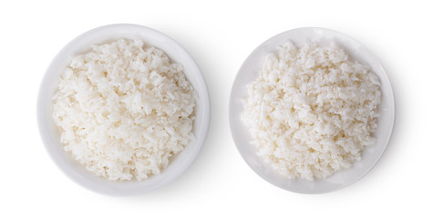 cooked rice in white plate on white background