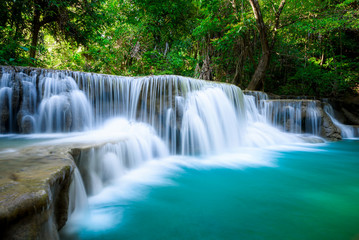 Beauty in nature, Huay Mae Khamin waterfall in tropical forest of national park, Kanchanaburi, Thailand	