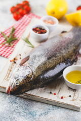 Raw rainbow trout light background