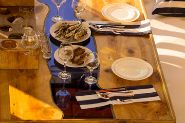 table setting on a small personal yacht