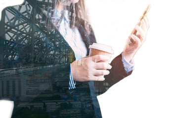 woman business holding cup of coffee
