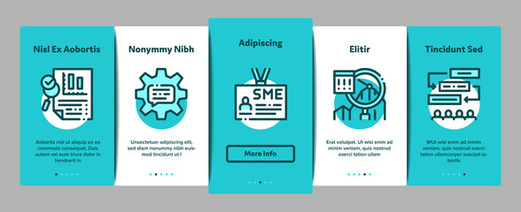 Sme Business Company Onboarding Mobile App Page Screen Vector. Sme Small And Medium Enterprise, Communication And Education, Badge And Case Concept Linear Pictograms. Color Contour Illustrations
