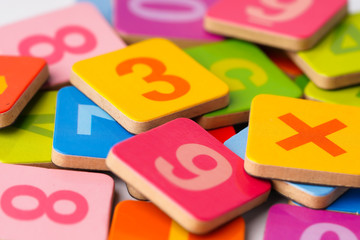 Math Number colorful on white background : Education study mathematics learning teach concept.