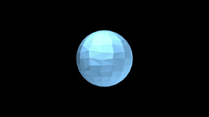 Completely frozen small polygonal planet floating over black background.