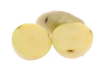 Isolated Australian potatoes. Cut raw potato vegetables isolated on white background with clipping path