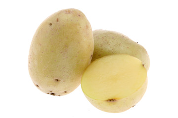 Isolated Australian potatoes. Cut raw potato vegetables isolated on white background with clipping path