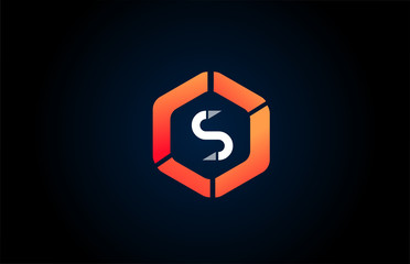 orange white polygon S letter alphabet logo design icon in black and orange for company and business