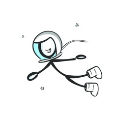 Cosmonaut in open space. astronaut in galaxy. Zero gravity. Hand drawn. Stickman cartoon. Doodle sketch, Vector graphic illustration