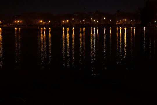 Youth park lake and beautiful lights efect in water photo