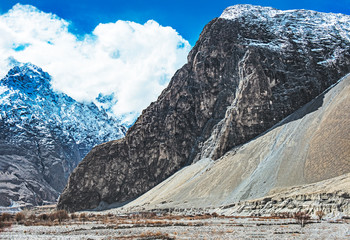 Scenery of Karakoram range on the new silk road (OBOR) in Pakistan, on the way to Pakistan-China border. 