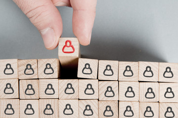 Wooden Blocks with Management, Leadership and Teamwork Concept
