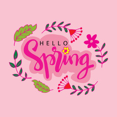 Hello spring lettering. Greeting card.