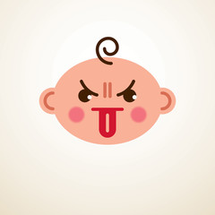 Cute baby cartoon vector flat icon, angry child showing tongue child emoji
