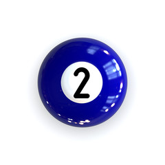 Top View of Solid Yellow Pool Billiard Ball Number One 1. Realistic 3D Render Isolated on White Background.