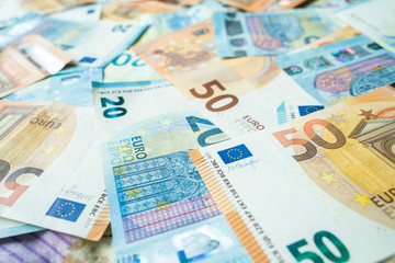 Colorful various value of euro money note close up spread background